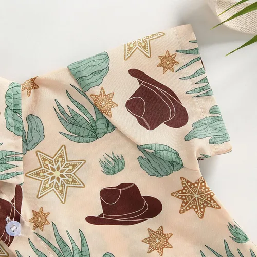 Vista 4 de Camisa de vestir de manga corta con estampado de vaca y botones para bebé niño