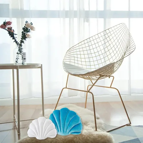 Vista 4 de Almohada con forma de concha de mar de terciopelo blanco, almohada de felpa con temática de mar y océano, almohada decorativa para cama, sofá