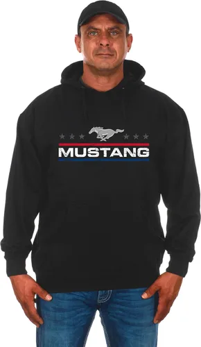 Vista 2 de JH DESIGN GROUP Ford Mustang - Sudadera con capucha para hombre con bandera estadounidense envejecida de 2 caras