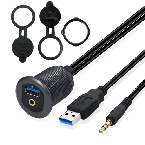 Vista 9 de MysRuida - Soporte USB 3.0 y HDMI con luz, 3.3 pies USB 3.0 macho a hembra y HDMI 4K macho a hembra, cable de extensión de montaje en panel