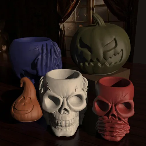 Vista 2 de Juego de 3 cajas de almacenamiento de calavera de Halloween, molde de resina de silicona, frasco de botella con forma de calavera, moldes