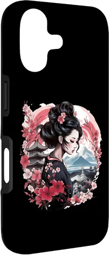 Vista 3 de Japanese Geisha with Mount Fuji and Pagoda Cherry Blossom Case for iPhone 17