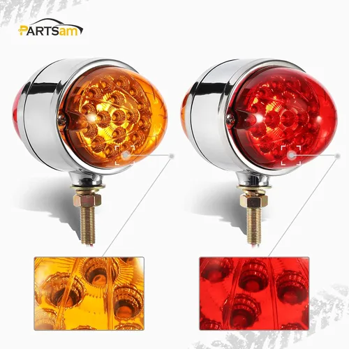 Vista 2 de Partsam 2 luces LED ámbar / rojo de doble revolución de sandía para semirremolque [aprobado por DOT], luces direccionales auxiliares cromadas