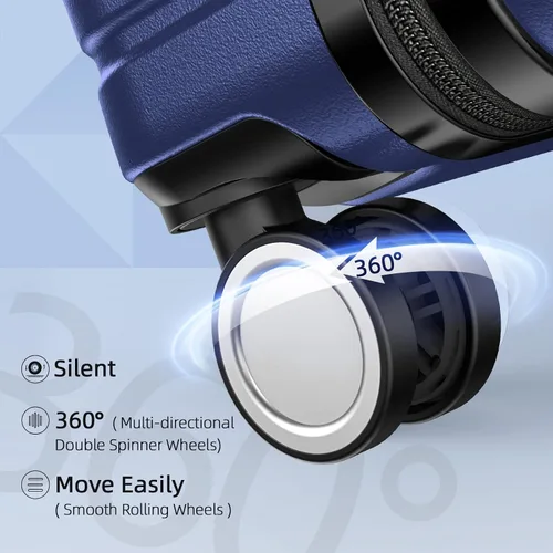Vista 3 de BEOW Equipaje Sets Expandible Maletas Ligeras con Ruedas PC+ABS Durable Viaje Equipaje TSA Lock, Azul profundo