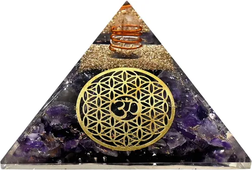 Vista 21 de Amazing Gemstone Pirámide de orgón de amatista para EMF y protección de energía negativa - Pirámide de cristal de amatista natural, Amatista