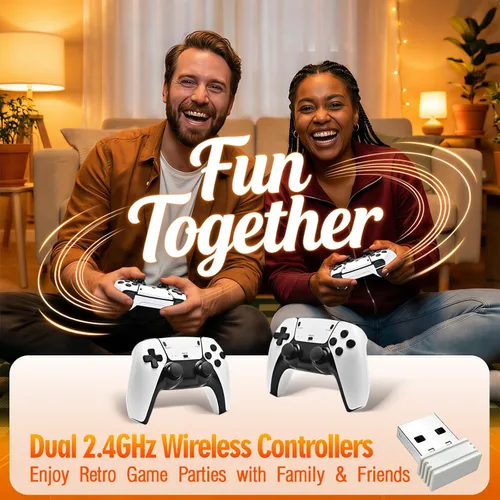 Vista 5 de Retro Gaming Console Stick with 20,000+ Built in Games, 4K HDMI Plug & Play, 64GB Memory, Dual 2.4G Wireless Controllers with Lag-Free Connection