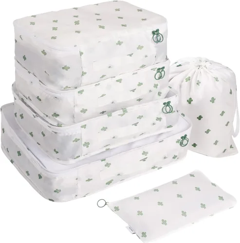 Vista 2 de Adwaita - Juego de 6 cubos organizadores de equipaje para viajes (cactus)