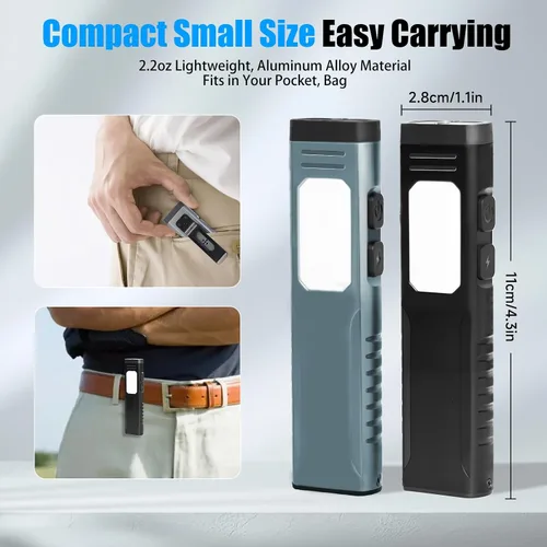 Vista 7 de linterna recargable EDC con beeper de sonido, linternas planas portátiles de bolsillo, linterna magnética pequeña, linterna de mano con clip de luz