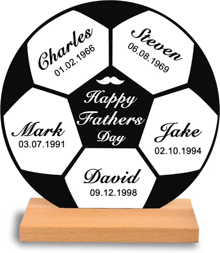 Vista 2 de Placa de fútbol con nombres personalizados para el día del padre, decoración acrílica, regalo para papá de hija/hijo, regalo del día del padre