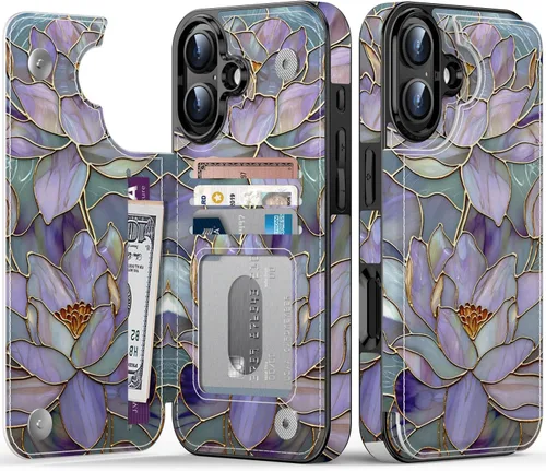 Vista 69 de FUNMIKO Funda tipo cartera para iPhone 13 con tarjetero, bloqueo RFID, protección de grado militar y obras de arte impresas con rayos UV, cierre
