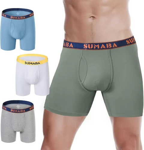 Vista 36 de SUMABA Calzoncillos tipo bóxer de pierna larga para hombre, con bolsa que no se suben para hombre 1 paquete: verde militar02