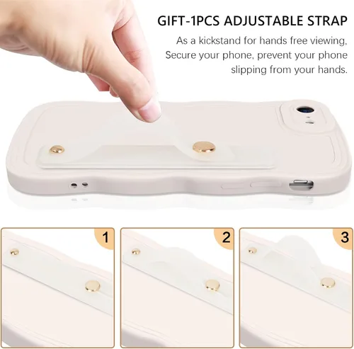 Vista 3 de GUAGUA Funda para iPhone SE 2022/2020, Funda para Teléfono iPhone 7/8 Diseño Lindo de Forma de Onda Rizada TPU Suave con Correa de Muñeca Soporte