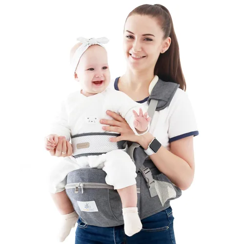 Vista 6 de Portabebés con Asiento de Cadera para Bebé, Taburete de Cintura para Niño Infante Pequeño con Correa Ajustable, Hebilla, Bolsillo, Interior Suave