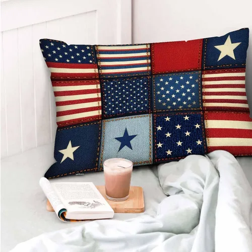 Vista 6 de Mugod Funda de cojín con diseño de bandera estadounidense a rayas y estrellas, funda de almohada para cama, sofá, oficina, decoración de 20 x 30