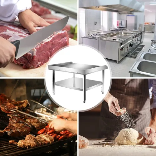 Vista 7 de Soporte de parrilla de acero inoxidable resistente con certificación NSF de calibre 18 con estante inferior para cocinas, cuartos de servicio