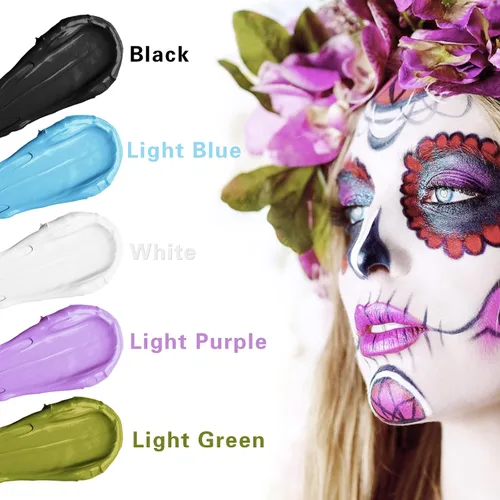 Vista 9 de MEICOLY Barra de Pintura Facial y Corporal Negra (1.06 Oz), Pintura Facial Negra Impermeable para Gato Halloween SFX Cráneo Joker Zombi Vampiro