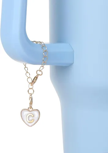 Vista 2 de HOMICO 2 piezas de cadena de letras redondas en forma de corazón para Stanley Cup, accesorios de cadena de letras con nombre personalizado para vaso