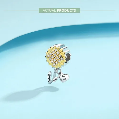 Vista 2 de Sunflower Charm Fit for Pandora Charms Bracelet and Necklace You Are My Sunshine Charm Gifts for Women