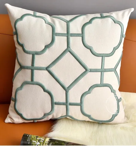 Vista 3 de Lently Juego de 2 fundas de almohada bordadas, cuadradas, 100% algodón con cremallera, para decoración del hogar, 20 x 20 pulgadas (19.7 x 19.7 in)