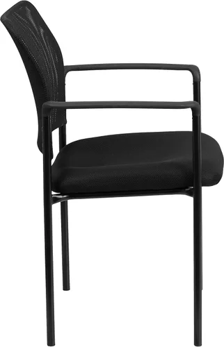 Vista 6 de BizChair Silla auxiliar apilable de acero con brazos de malla negra Comfort