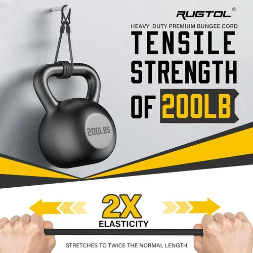 Vista 7 de Rugtol Cuerdas Elásticas con Ganchos, Actualización Surtido de 12 Piezas de Servicio Pesado para Exteriores con Cuerdas Elásticas Ajustables de 48