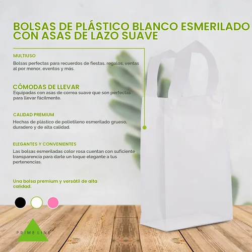Vista 2 de Prime Line Packaging Bolsas de regalo de plástico, bolsas de regalo transparentes con asas, bolsas de compras de plástico blanco esmerilado