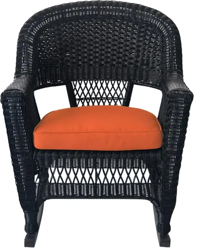 Vista 5 de Jeco Juego de 3 sillas de mimbre Rocker con cojín naranja, color negro