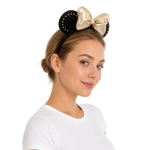 Vista 13 de Diadema de terciopelo con orejas de ratón con lazo de algodón 3D, banda para el pelo de moda para mujeres y niñas (algodón 3D rosa)