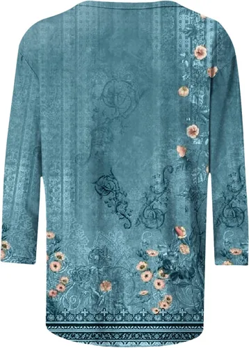 Vista 5 de Camiseta de manga 34 para mujer, a la moda, con estampado de gatos, divertida, con cuello redondo, cómoda, holgada, casual