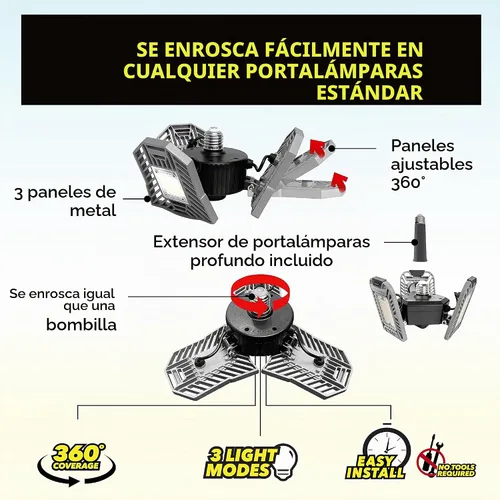 Vista 3 de Bell+Howell Triburst - Luz LED de garaje seleccionada, 5500 lúmenes, 3000 K, 4500 K, 5500 K, luces LED de techo para garaje, luces LED brillantes