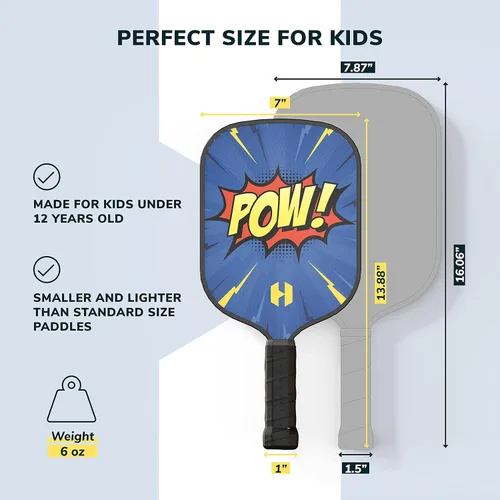 Vista 2 de Helium Paleta de pickleball para niños, paleta de tamaño infantil para niños de 12 años en adelante, núcleo de panal ligero, cara de golpe