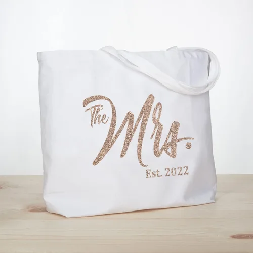 Vista 3 de ELEGANTPARK Future The Mrs. EST. 2022 - Bolso de hombro personalizado para boda, despedida de soltera, regalo de despedida de soltera, color blanco