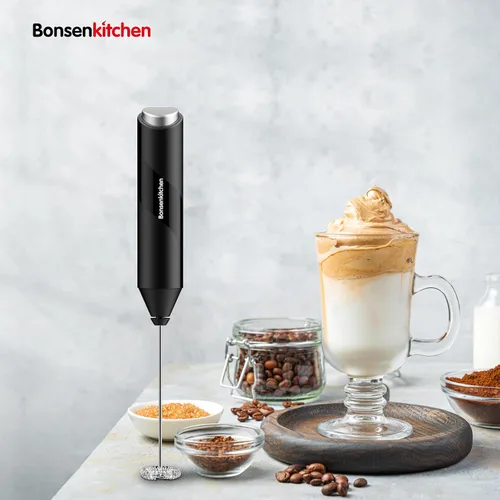 Vista 6 de Bonsenkitchen - Batidora de leche eléctrica de mano, batidora de mano, fabricante de espuma de leche para café a prueba de balas, Matcha, batidor
