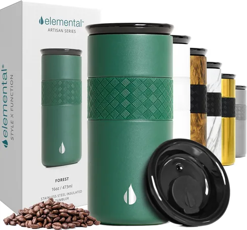 Vista 26 de Elemental Artisan Vaso Térmico Aislado, Taza de Viaje para Café de Triple Pared, Vaso Térmico de Café Reutilizable de Acero Inoxidable con Tapa
