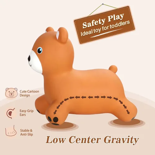 Vista 3 de INPANY Caballo rebotador, juguetes saltarines de oso, animal saltarín para niños pequeños, juguete de goma para montar y rebotar para niños, lindos