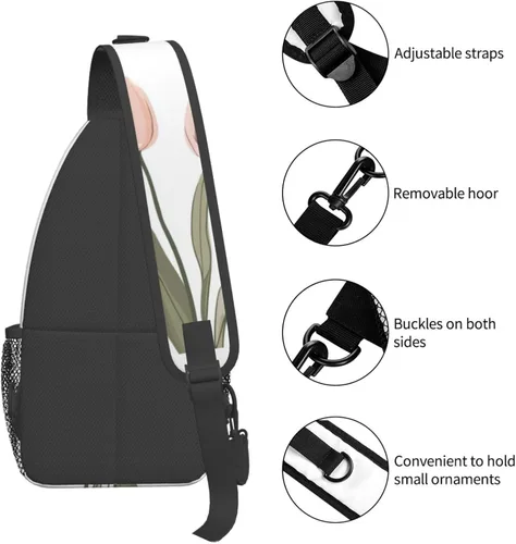 Vista 4 de Bolso bandolera para hombres y mujeres, mochila cruzada floral de tulipán pastel, mochila casual de senderismo para viajes, deportes, correr, bolsa