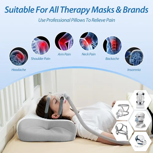 Vista 15 de Almohada HOMCA para dormir de lado con CPAP, almohada cervical para el cuello para todos los usuarios de máscaras CPAP para reducir las fugas de Gris