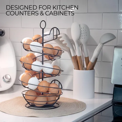 Vista 7 de Soporte para Huevos Frescos de Encimera, Dispensador de Huevos, Soporte para Huevos en Espiral con Cesta de Almacenamiento, Soporte para Huevos