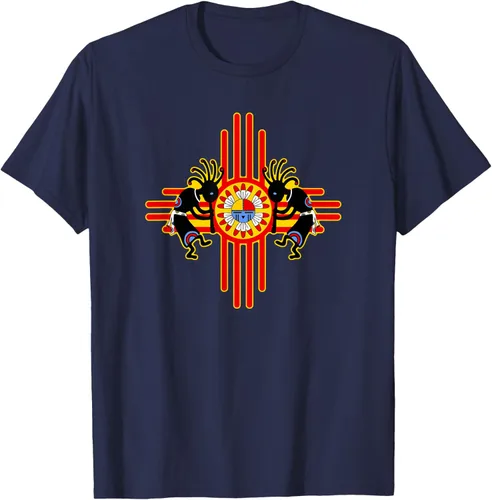 Vista 44 de Native American Kokopelli Kachina Zia Symbol 2 - Camiseta divertida para fanáticos, Negro
