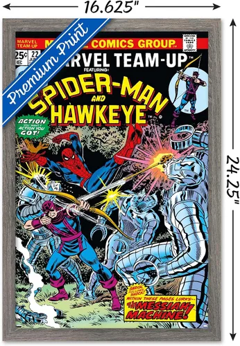 Vista 3 de Trends International Marvel Comics - Póster de pared de Hawkeye y Spider-Man, 22.4 pulgadas de largo x 14.7 pulgadas, versión enmarcada de madera