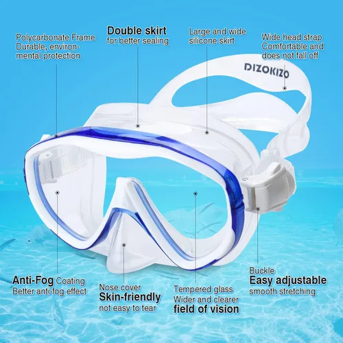 Vista 3 de Snorkel Set Wide-View Adult Snorkeling Scuba Gear, Professional Snorkel Goggles Anti-Fog Diving Mask, Anti-Leak Swim Goggles and Dry Top Snorkel for