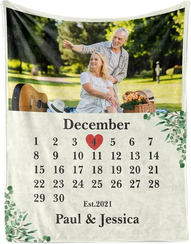 Vista 3 de Manta de calendario personalizada, manta de fotos con texto. Haz tu propia manta de forro polar. Regalo para aniversario, Acción de Gracias, Manta