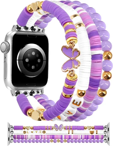 Vista 26 de JR.DM - Pulsera de cuentas compatible con Apple Watch de 40 mm, 38 mm, 41 mm, 42 mm; correa elástica hecha a mano para iWatch Series