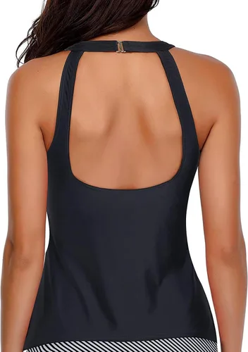 Vista 2 de Holipick - Traje de baño tankini de cuello alto para mujer, con control de abdomen, sin mangas