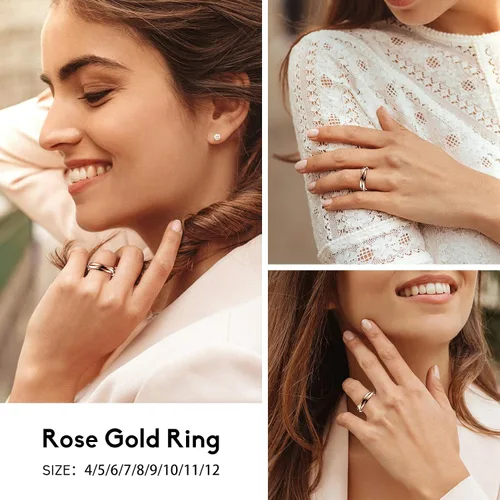 Vista 2 de Bestyle Anillos entrelazados para mujeres y niñas, anillos cruzados apilables de acero inoxidable en tono plataorooro rosanegro, anillo de promesa