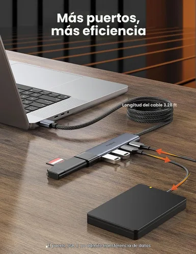 Vista 4 de MOGOOD Hub USB 3.0, divisor USB de 5 puertos para portátil y PC, adaptador USB de aluminio con cable trenzado de 35.4 in, transferencia rápida de 5