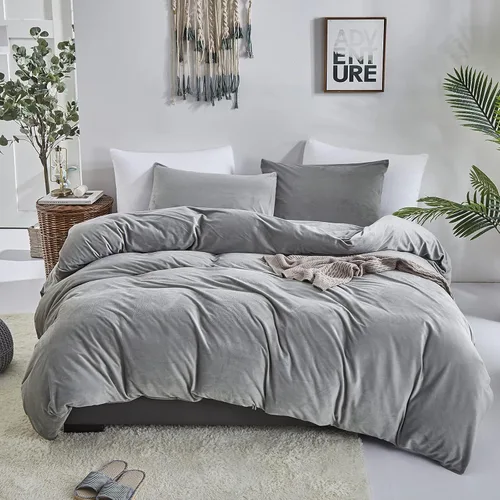 Vista 27 de Wellboo - Juego de edredón de tamaño matrimonial, ropa de cama de color gris gradiente sólido, gris plateado, gris claro, modernos, simples, blancos