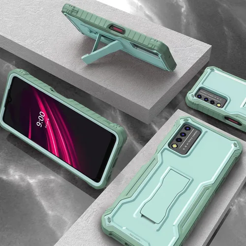 Vista 4 de ExoGuard Funda para T-Mobile REVVL V Plus 5G, funda de goma a prueba de golpes de cuerpo completo, protector de pantalla integrado y soporte Verde
