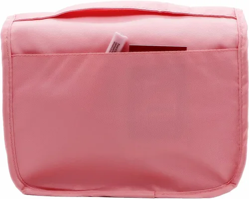 Vista 5 de Neceser colgante – Organizador grande de viaje de maquillaje cosmético para hombres y mujeres con gancho resistente, Rosado