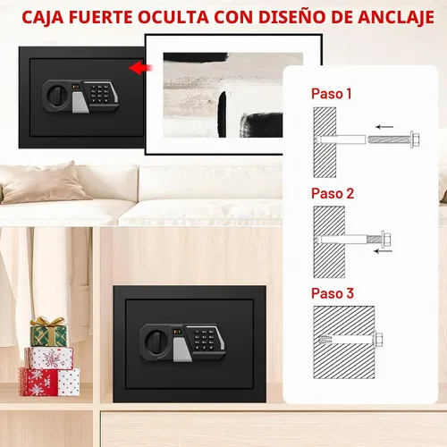Vista 6 de Caja fuerte pequeña de 1.3 Cub para uso doméstico, a prueba de fuego y agua, caja de seguridad digital ignífuga con cerradura de combinación